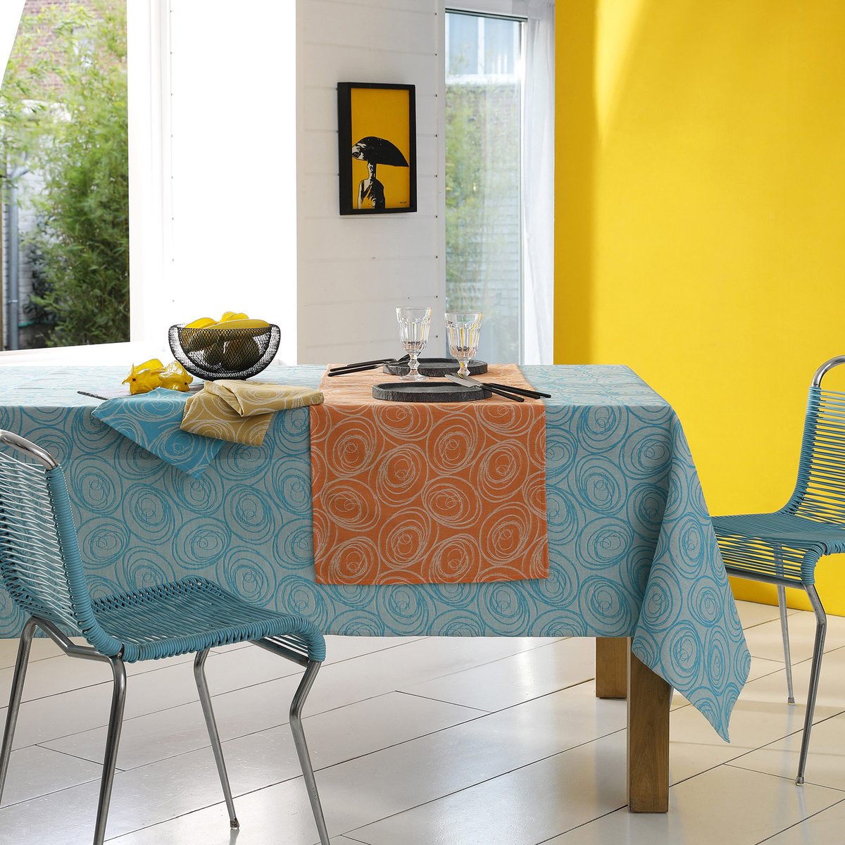 Chemin de table spirale turquoise, TRADILINGE