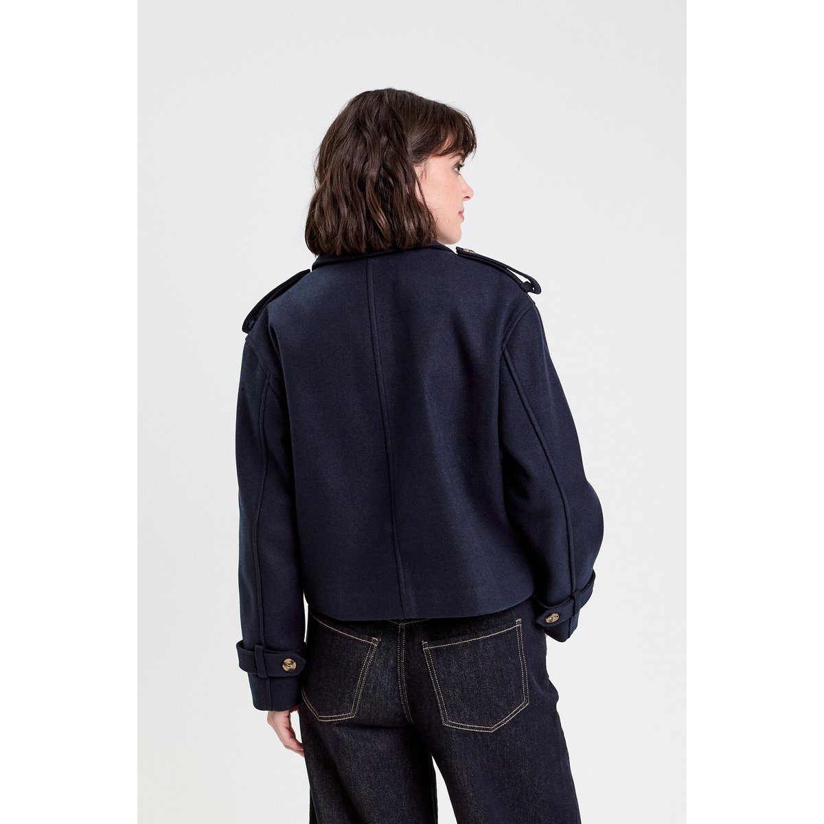 Trench court boutonné bleu marine, CACHE CACHE