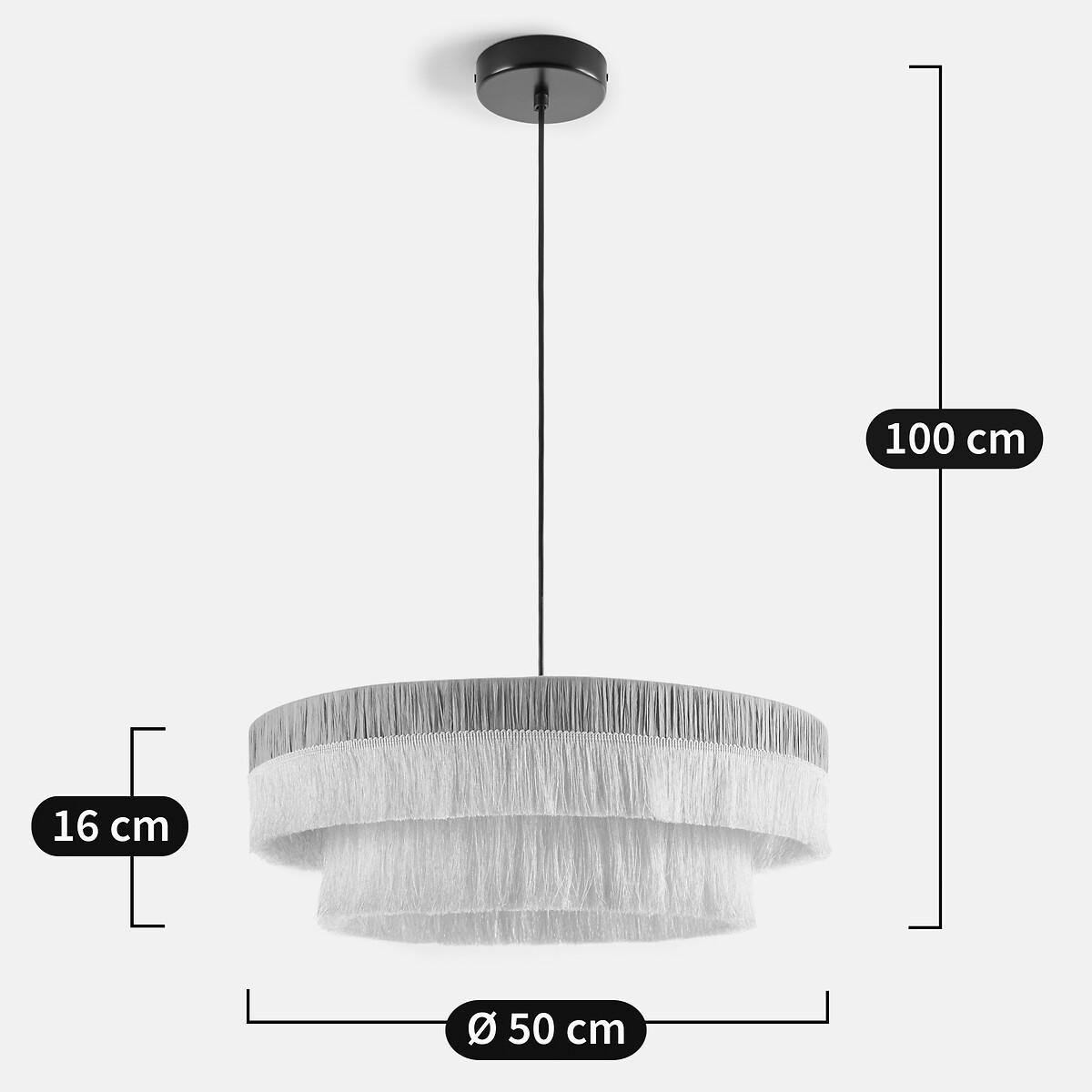 Lampada a sospensione con frange in rafia Ø50 cm, Kavi naturale/crema, LA REDOUTE INTERIEURS