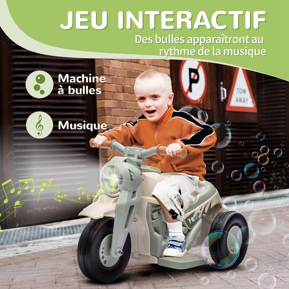 Moto électrique à conducteur assis PP Blanc crème, vert clair, noir, AIYAPLAY