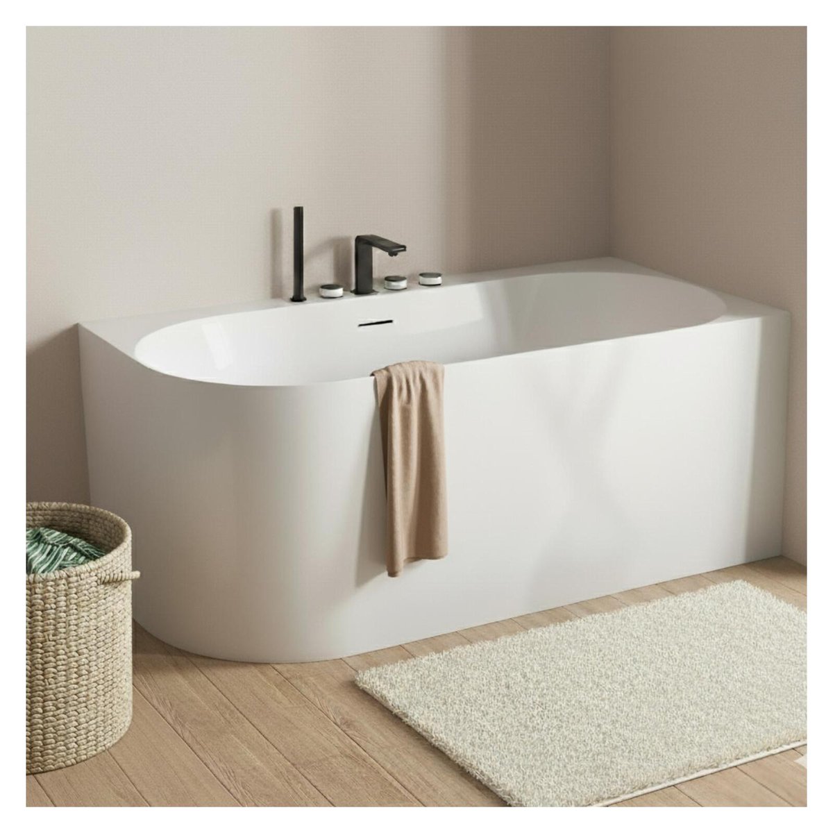 Baignoire acrylique Lucite semi-îlot blanche 170cm - Angle droit FORMA couleur unique, MOB IN