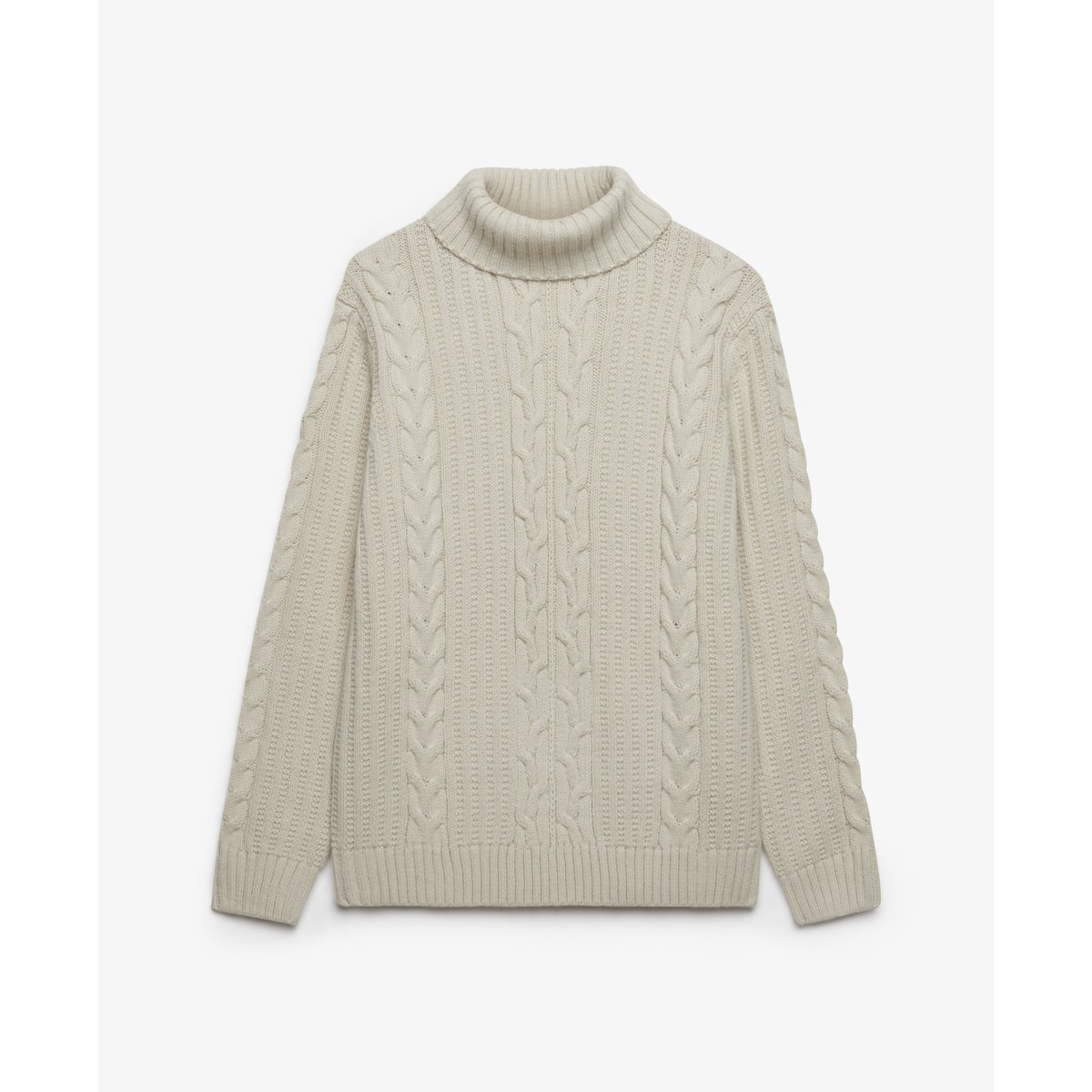 Pull à col roulé Jacob en maille torsadée écru, SUPERDRY