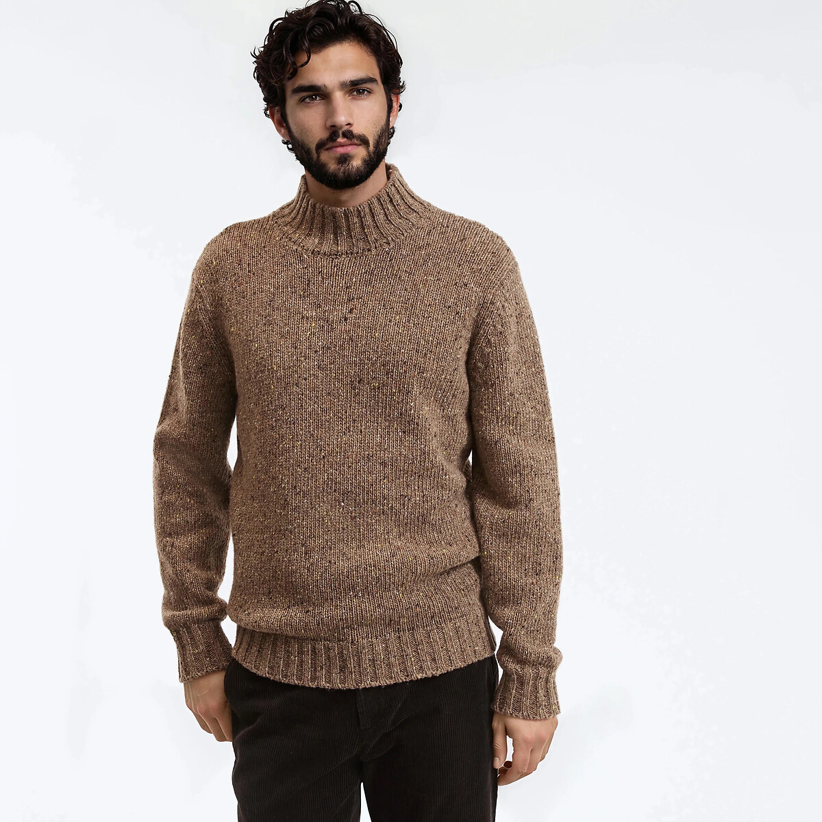 Chunky Knit High Neck Jumper brown, LA REDOUTE COLLECTIONS