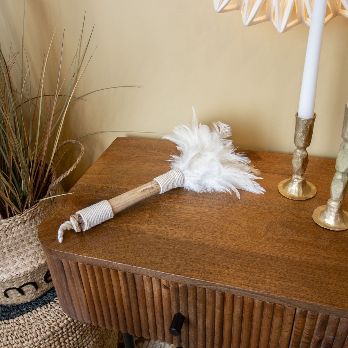 Plumeau décoratif en bambou et plumes blanc-naturel, NOW'S HOME