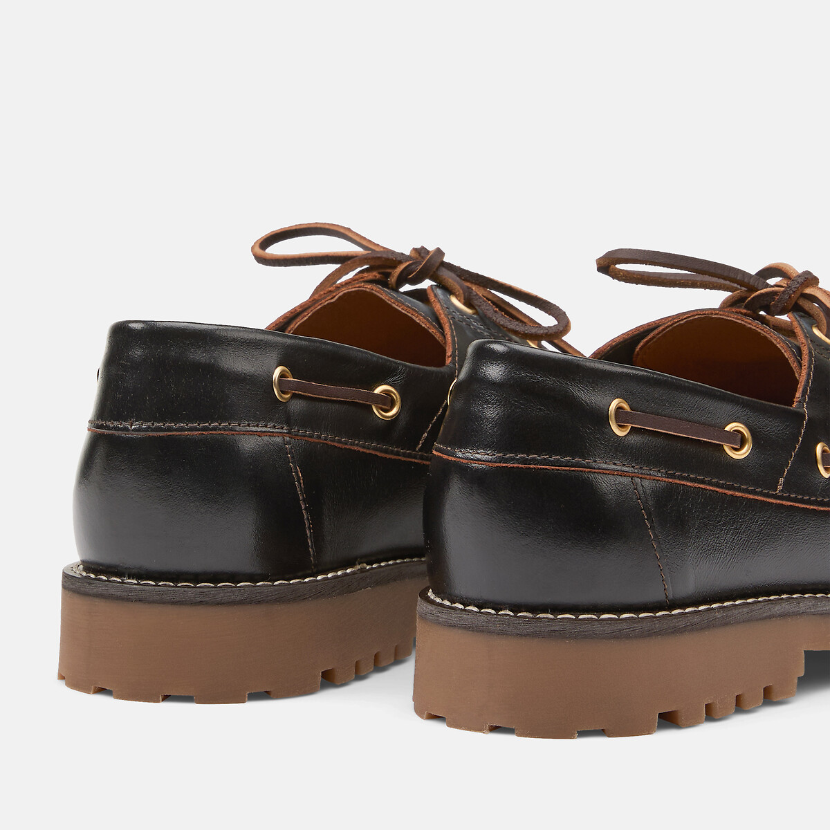 Mocassins bateau semelle crantée en cuir marron, LA REDOUTE COLLECTIONS
