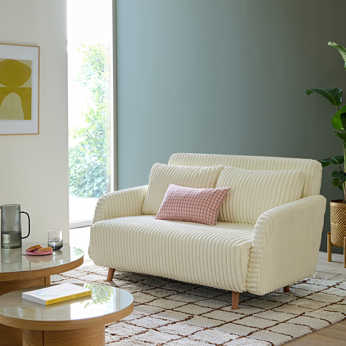 Sofá cama 2 plazas, terciopelo grosgrain, Cosico crudo, LA REDOUTE INTERIEURS