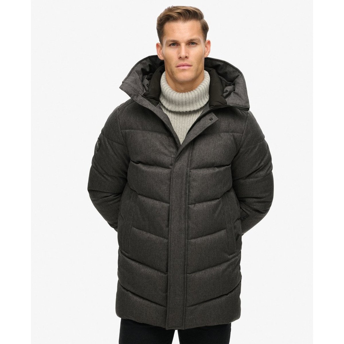 Manteau rembourré à chevrons City chevron gris, SUPERDRY