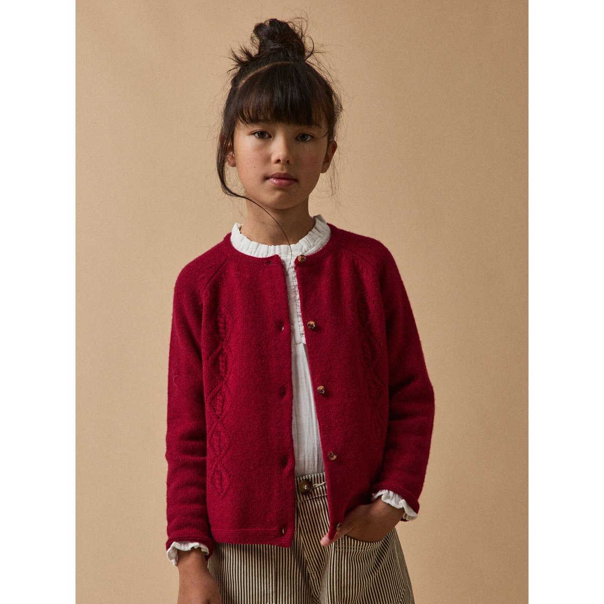 Cardigan  en laine mérinos framboise, CYRILLUS