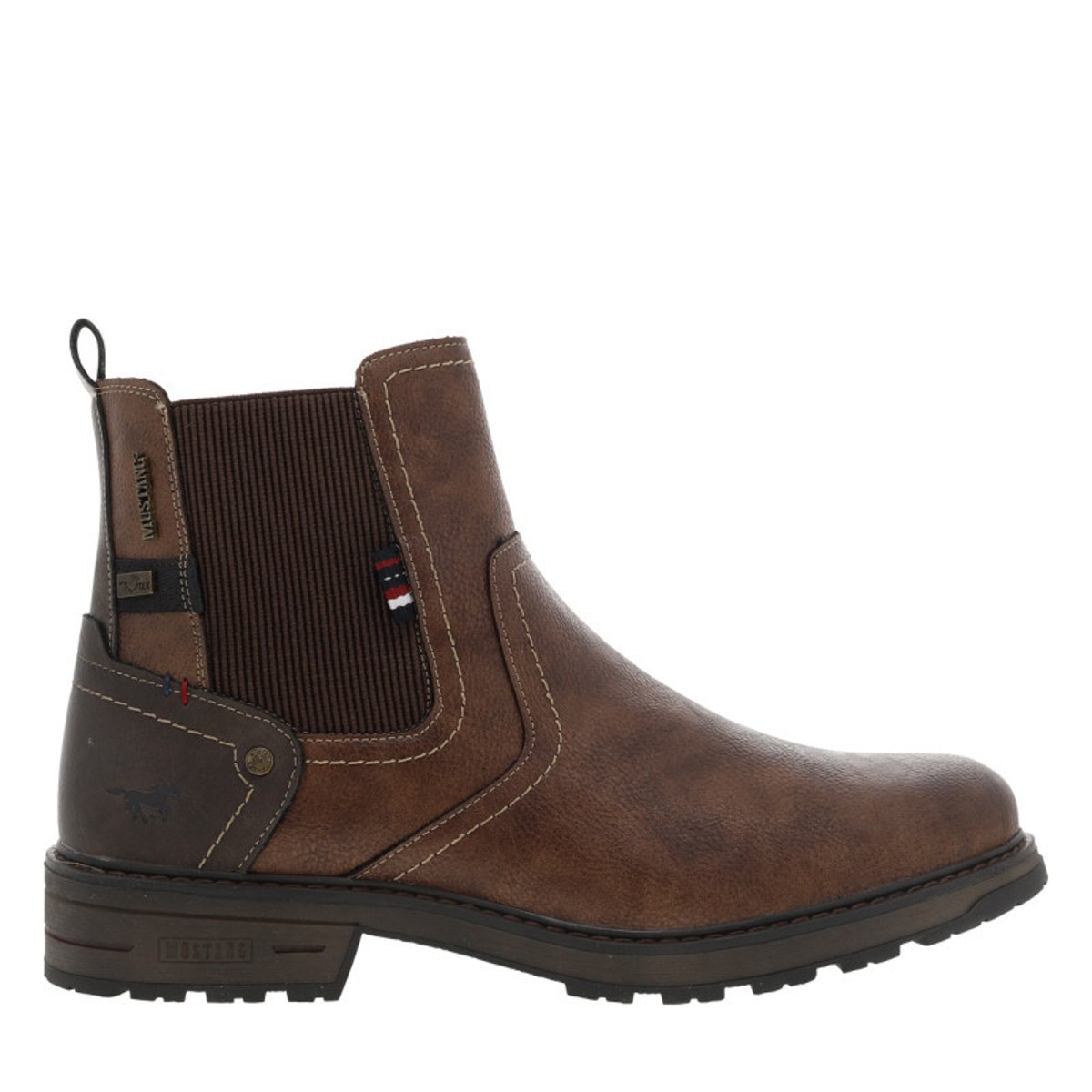 Boots noires à soufflet élastiqué avec une languette d'aisance café, MUSTANG