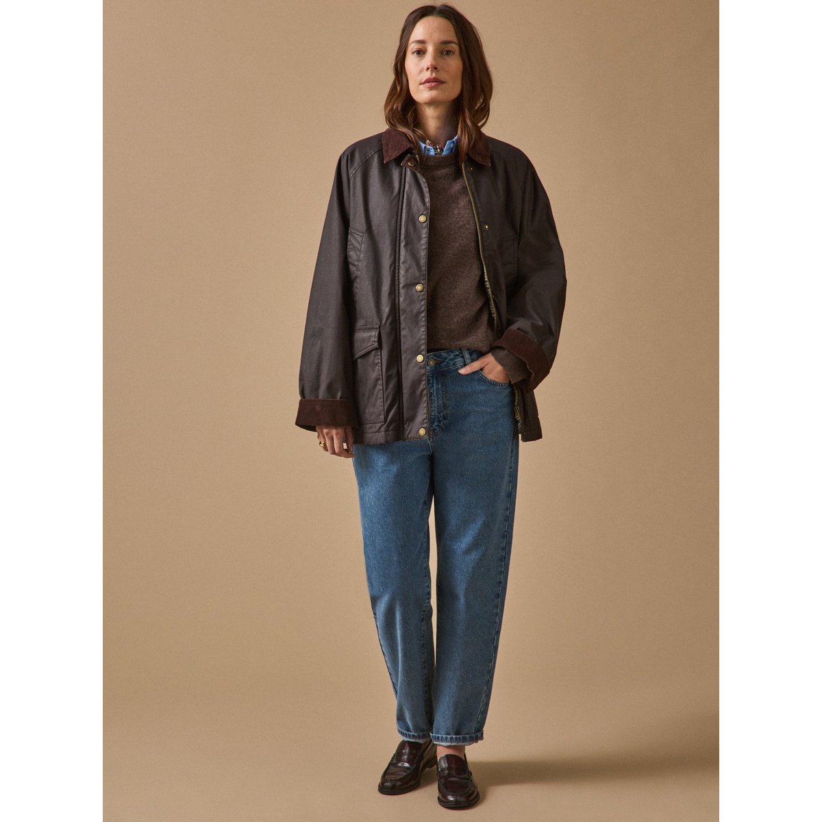 Veste  coton enduit chocolat, CYRILLUS