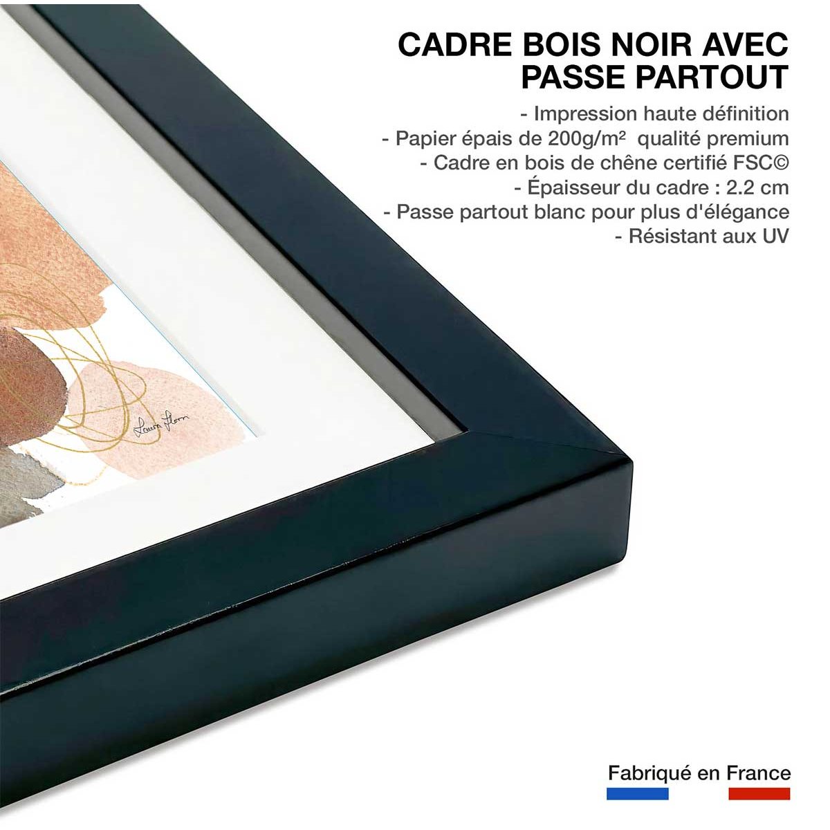 Affiche Nature et sérénité affiche + cadre en bois - noir, HEXOA