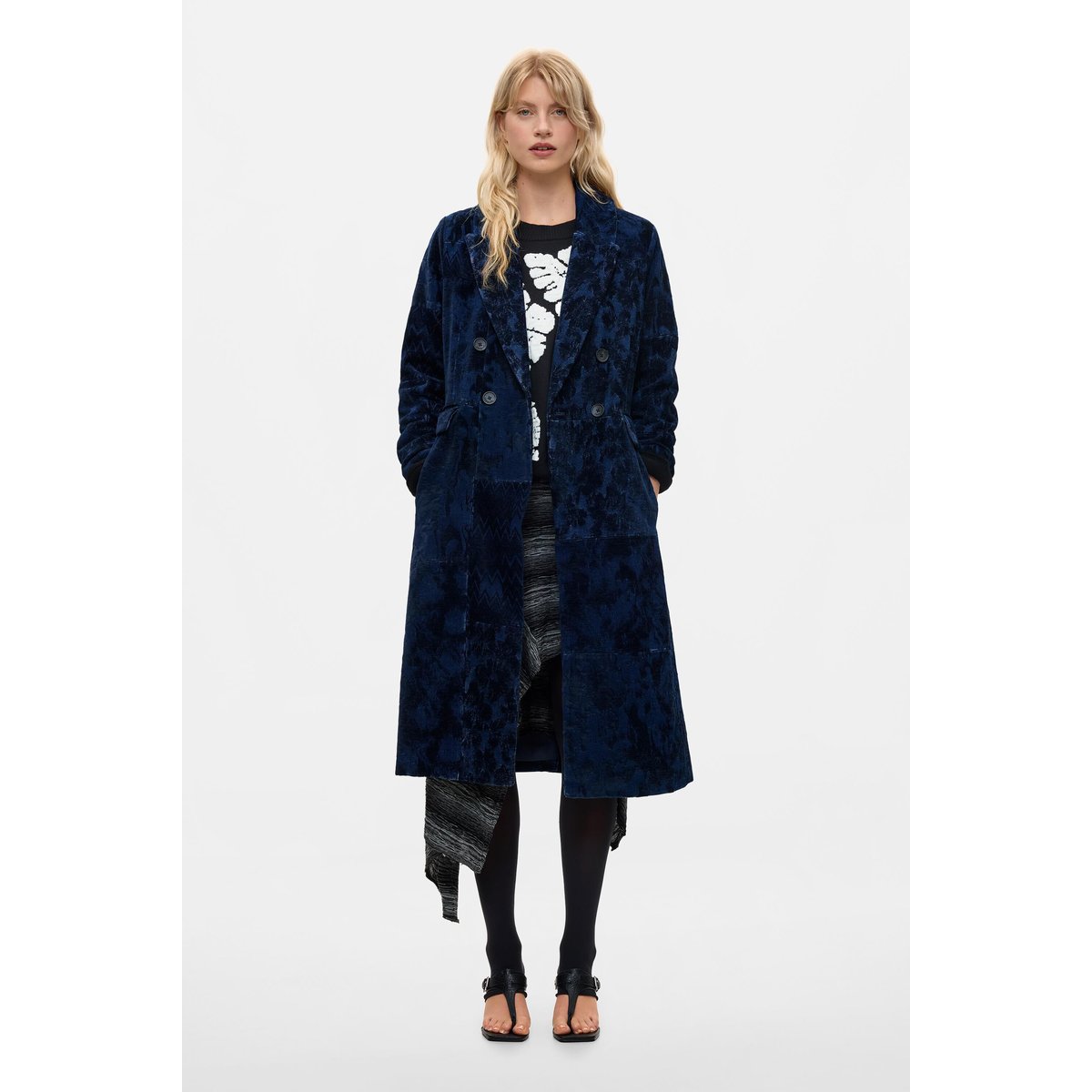 Manteau droit jacquard bleu, DESIGUAL