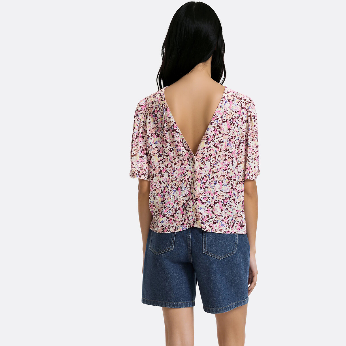Blouse manches courtes boutonnée dos imprimé floral imprimé fleurs multicolore, LA REDOUTE COLLECTIONS