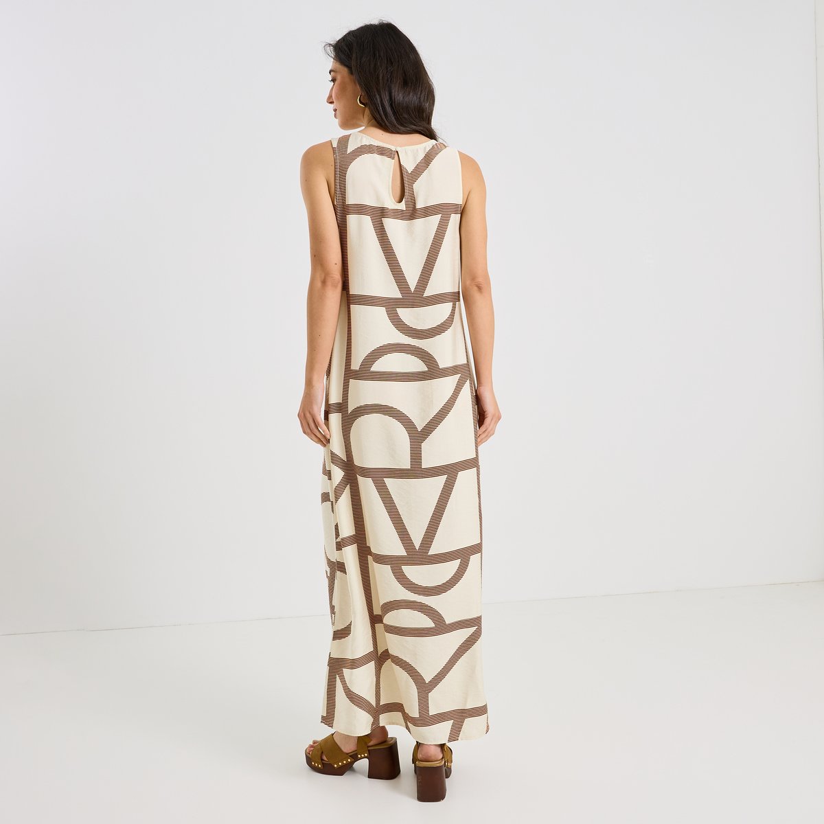 Robe longue fluide sans manches habillée blanc cassé ecru, GRAIN DE MALICE