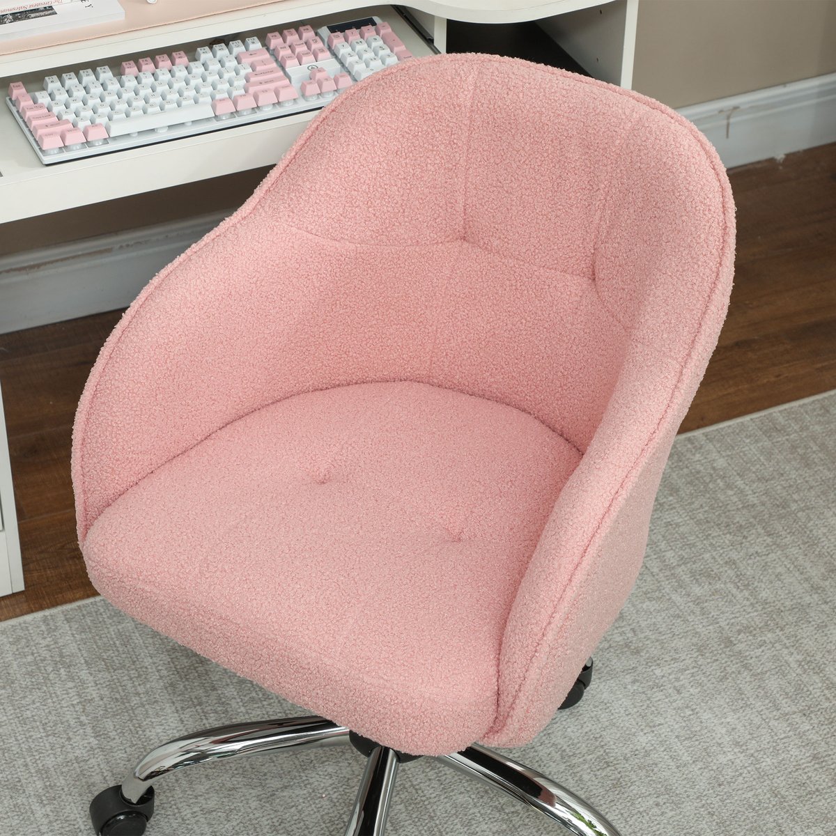 Chaise de bureau Polyester Rose rose, HOMCOM