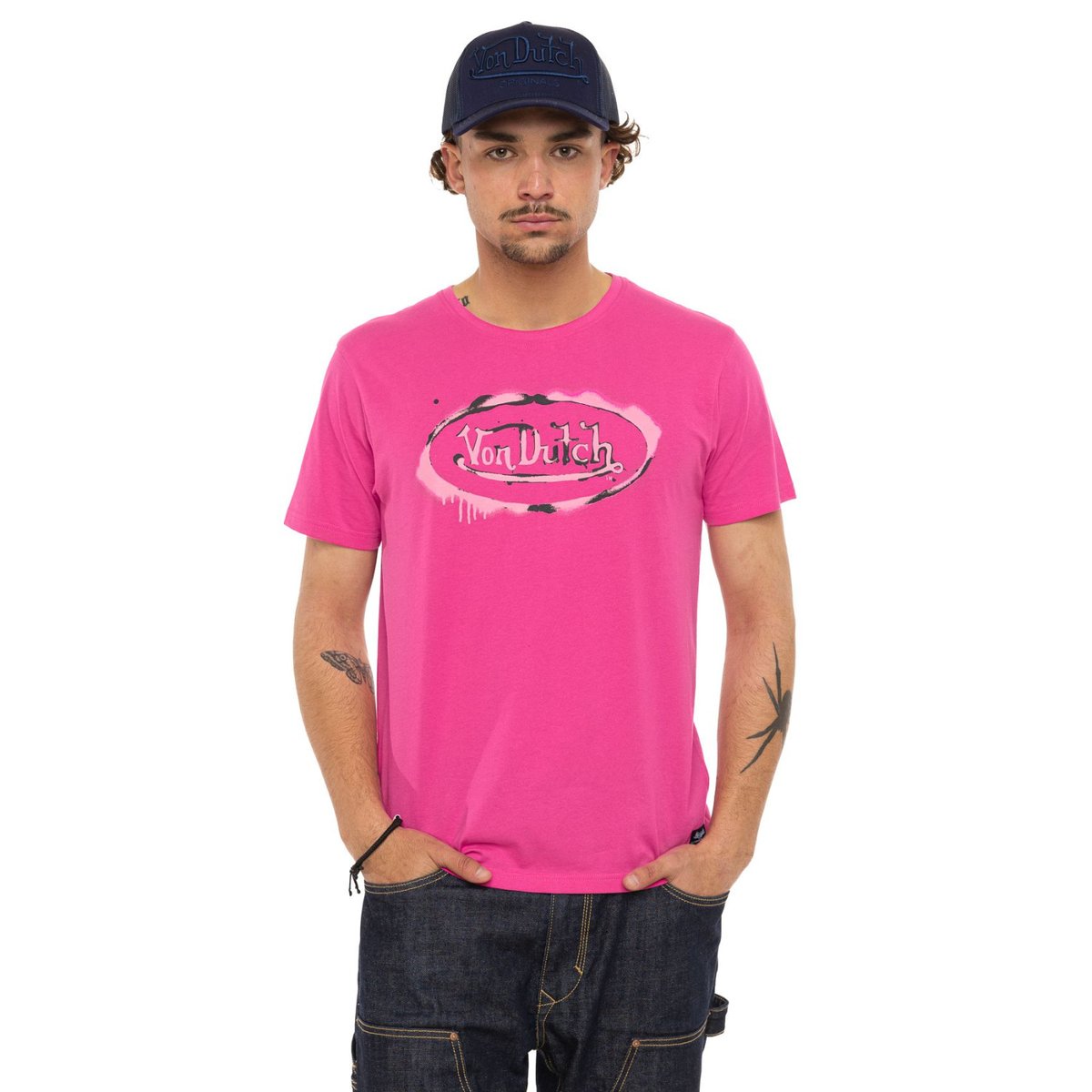 Tee Shirt coton GRAPH rose/noir, VON DUTCH