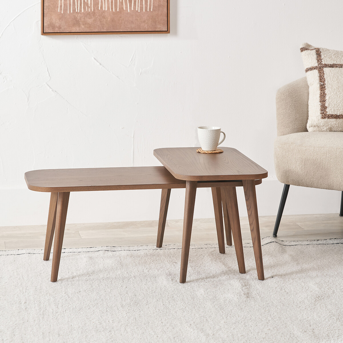 Set of 2 Elion Retro Dark Ash Wood Coffee Tables dark wood, SO'HOME