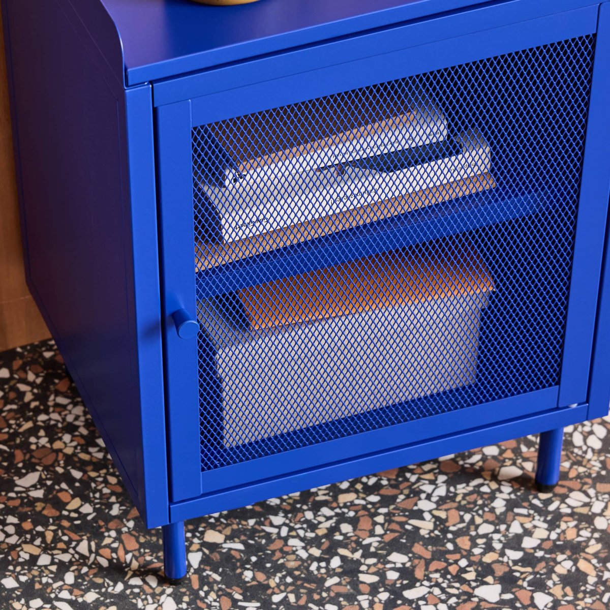 Table de chevet industrielle métal 1 porte  OHIO bleu, SWEEEK
