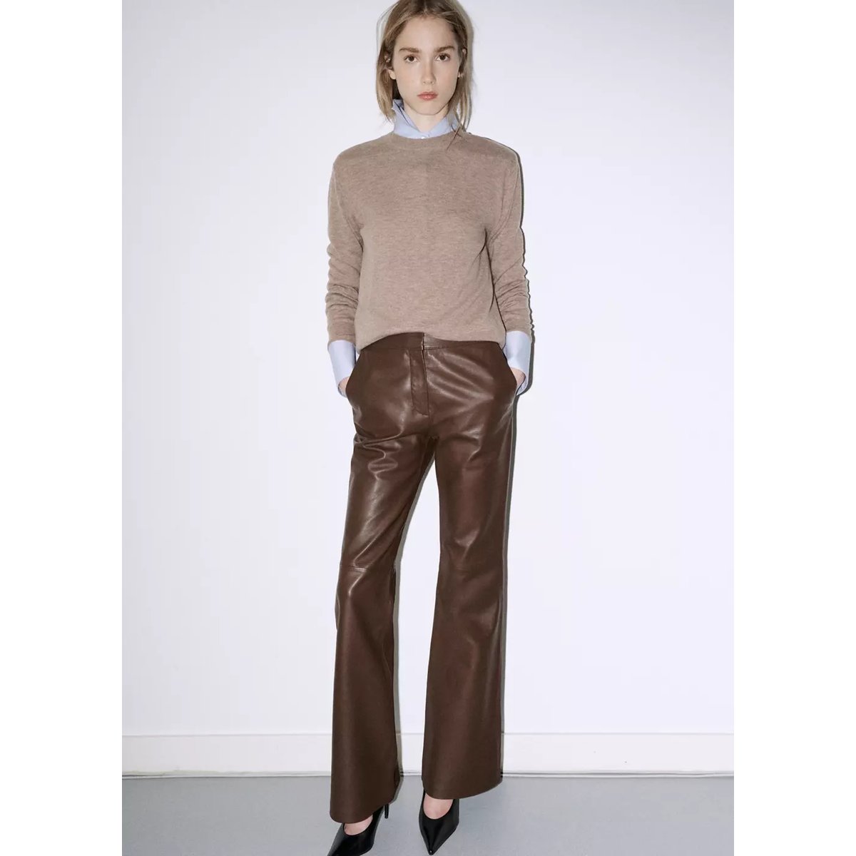 Pull-over 100 % laine col rond marron moyen, MANGO