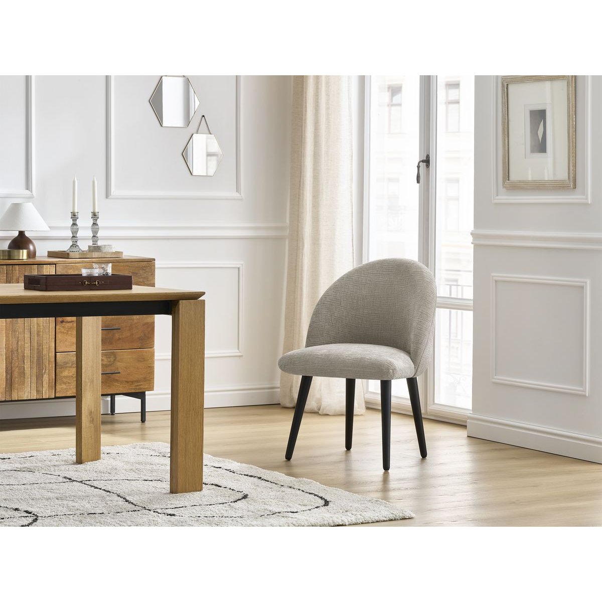 Lot de 2 chaises tissu texturé, LALIE beige, BOBOCHIC