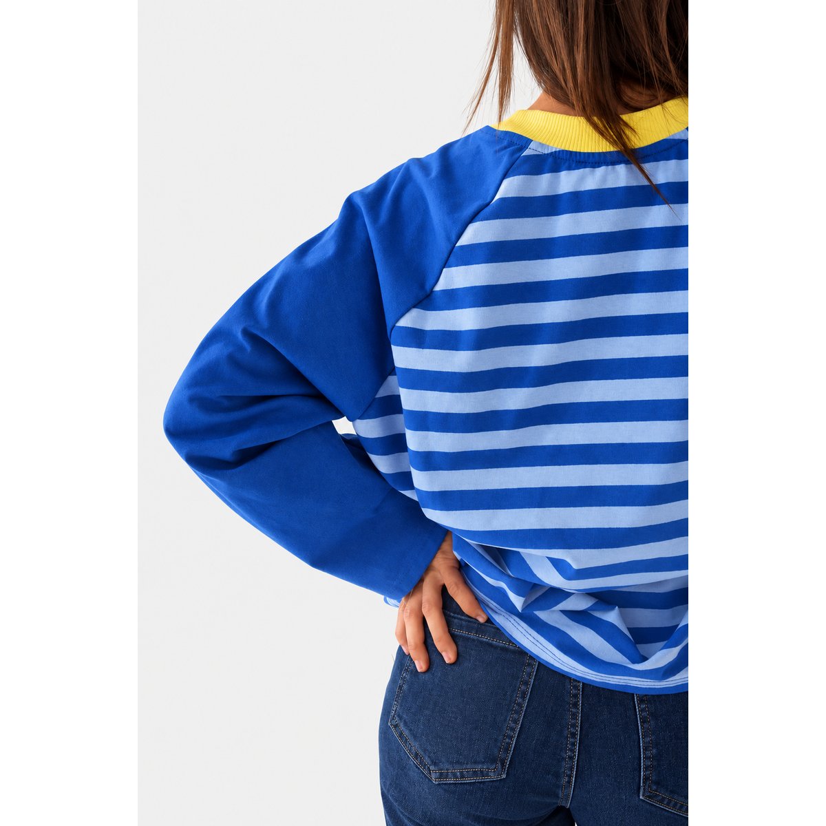 T-shirt rayé manches raglan CARLA bleu / jaune, MINDTRAVELER