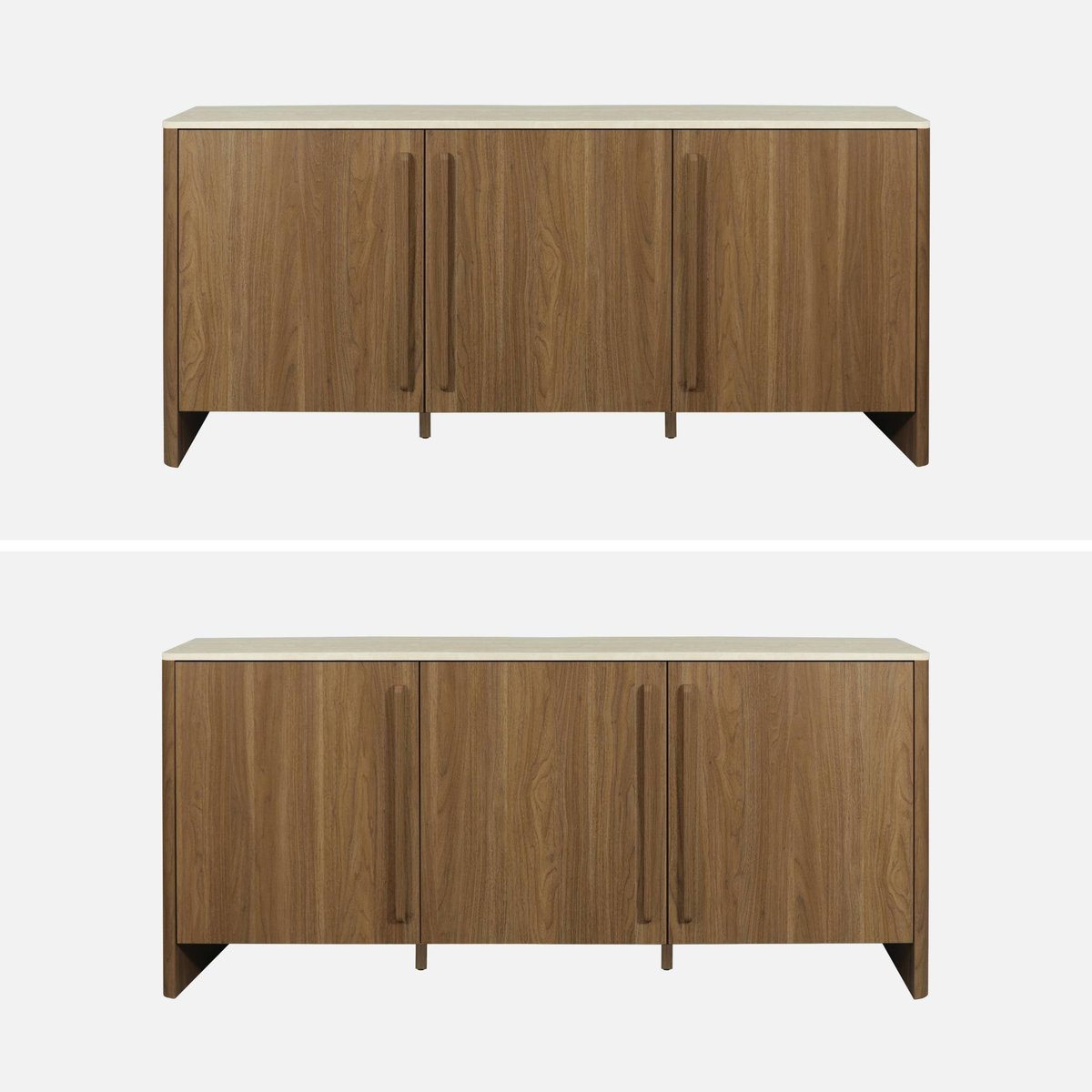 Buffet décor bois et effet travertin 3 portes 160cm ARETHA noyer, SWEEEK