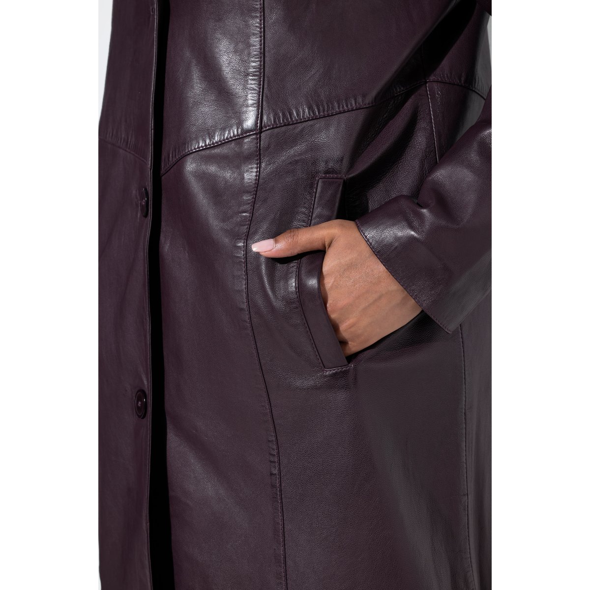 Manteau swing en cuir, coupe évasée prune foncé, ULLA POPKEN
