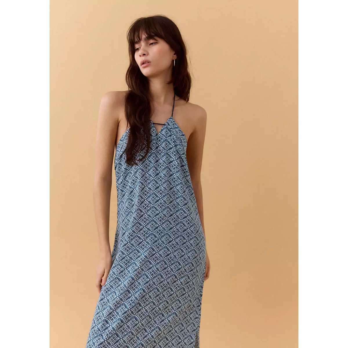 Robe lin emmanchures américaines bleu marine, MANGO TEEN