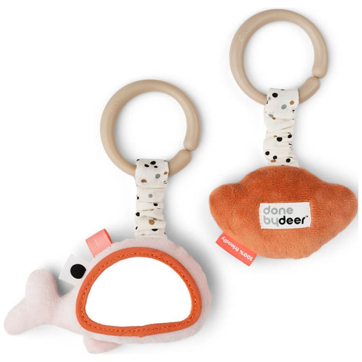 Lot de 2 jouets d'éveil à suspendre rose, orange, blanc, DONE BY DEER
