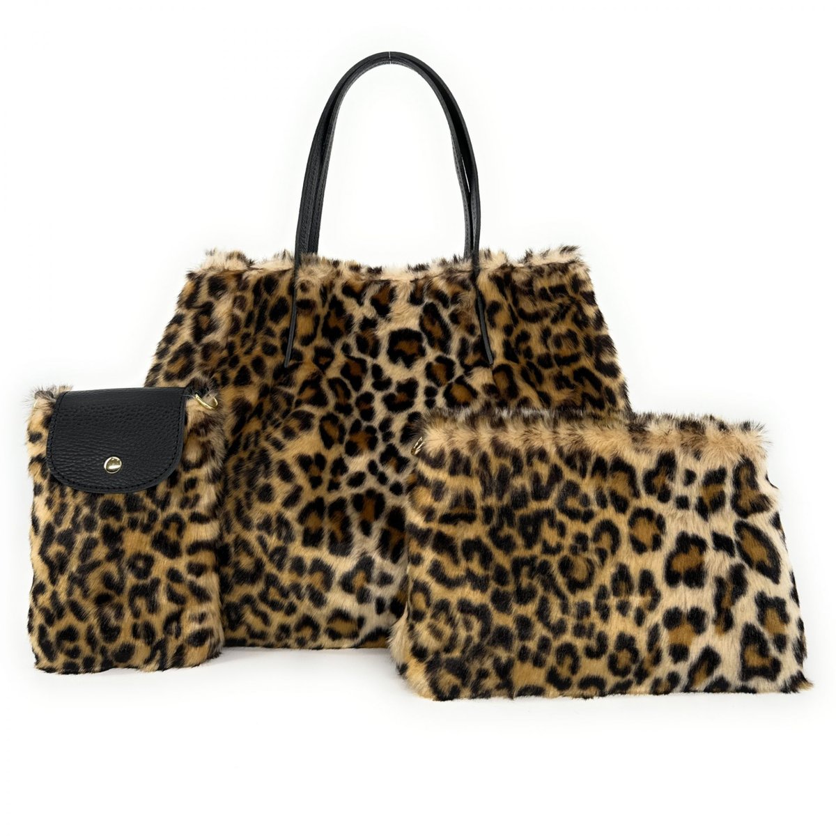 Sac cabas en cuir et poils synthétiques OKOYE léopard, OH MY BAG