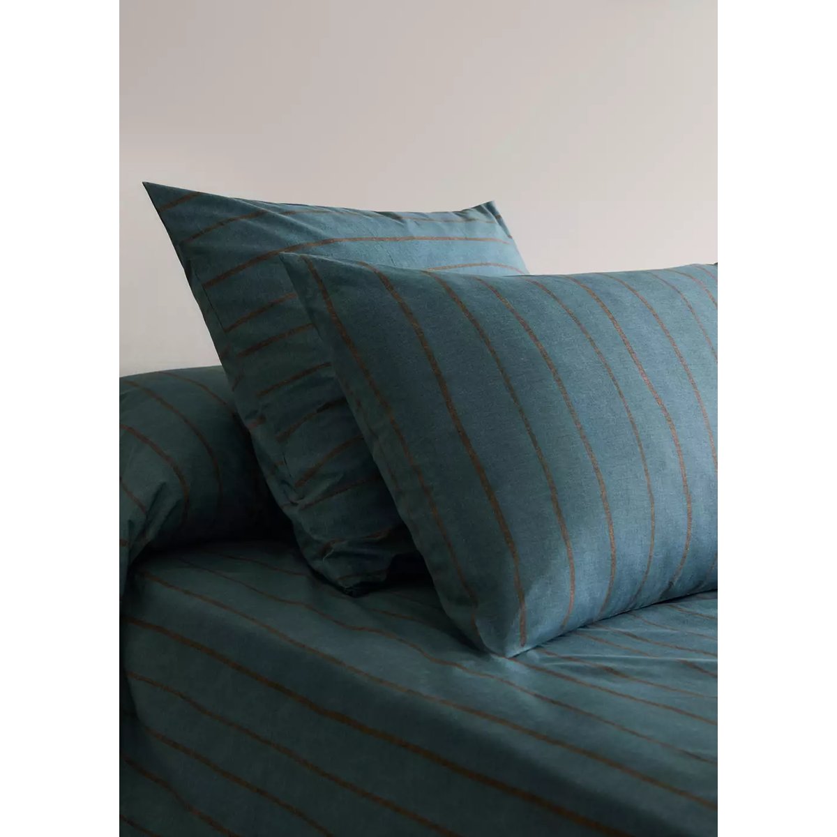 Lot de 2 taies d’oreiller 100 % coton à rayures 50 x 75 cm bleu pétrole, MANGO HOME