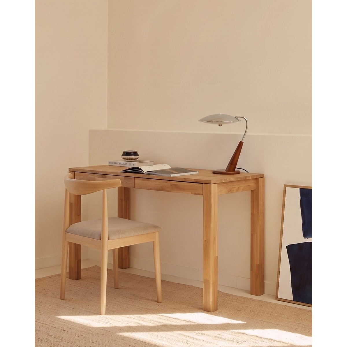 Bureau en bois d'aulne naturel naturel, HANNUN