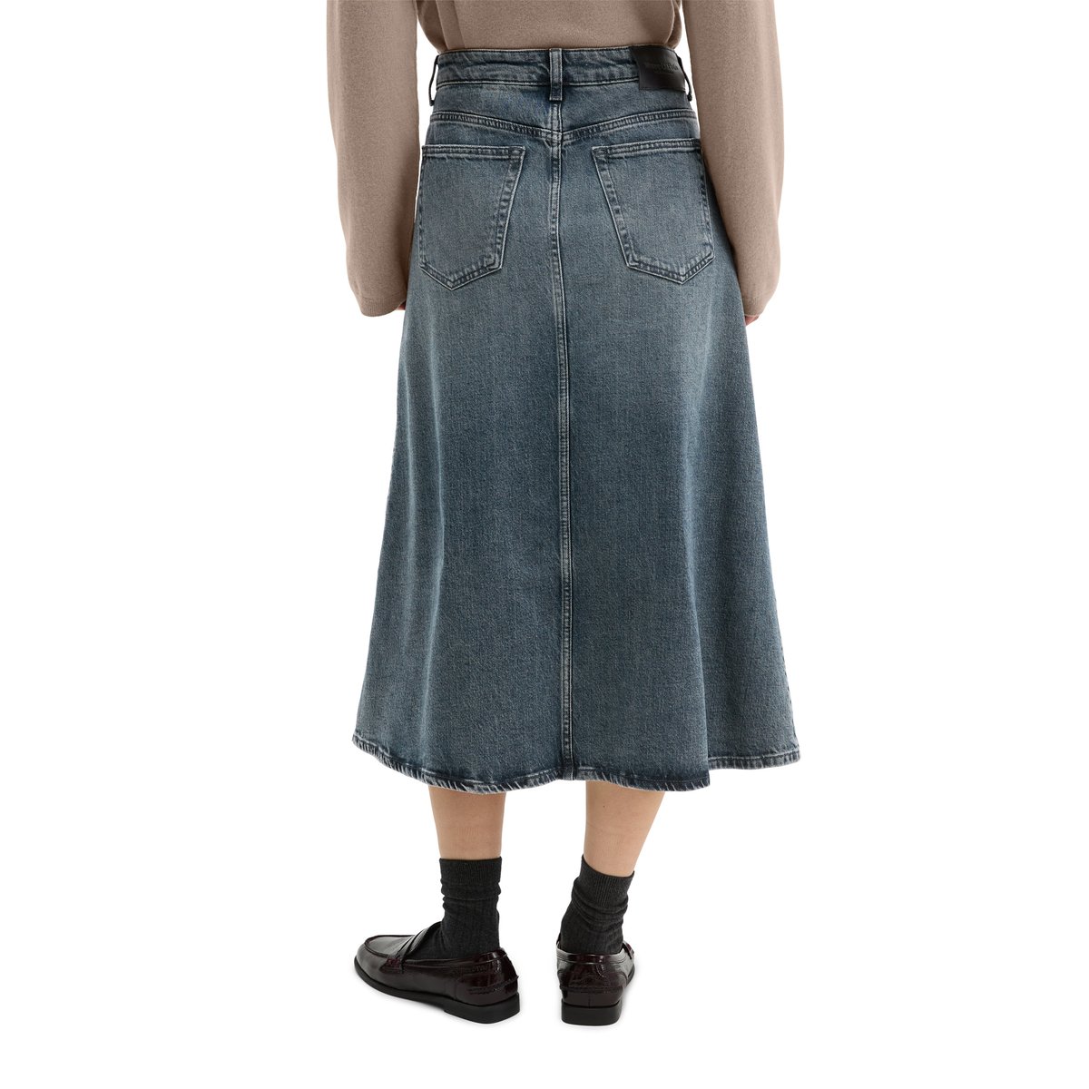 Jupe en jean évasée en un mélange doux de coton et de lyocell gris, MARC O'POLO