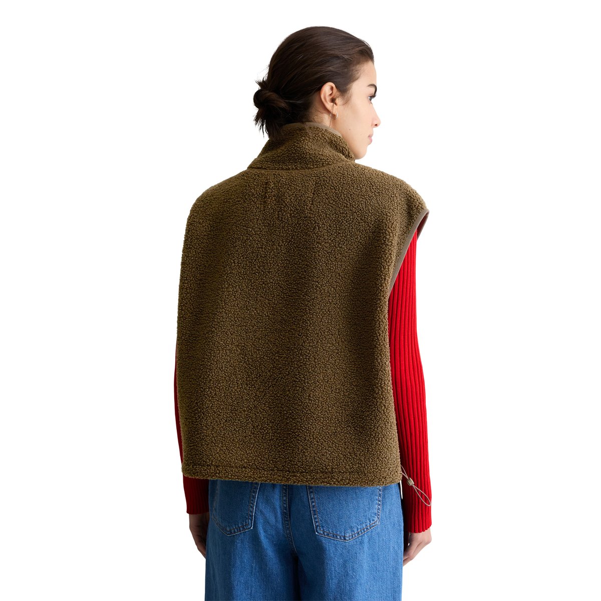 Gilet Teddy relaxed en polyester recyclé brun foncé, MARC O’POLO DENIM