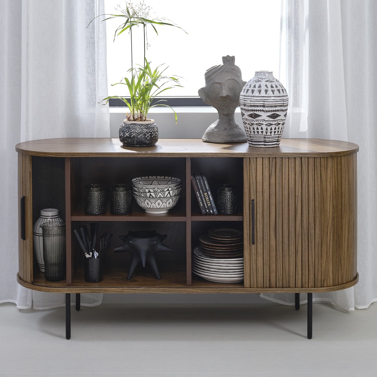 Buffet haut 2 portes - Bois - ALBA bois foncé,naturel,noir, MAISON AUBERTIN