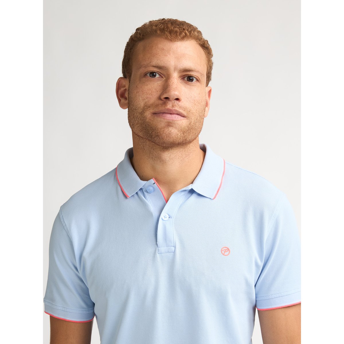 Polo droit uni col tipped bleu sky, PETROL INDUSTRIES