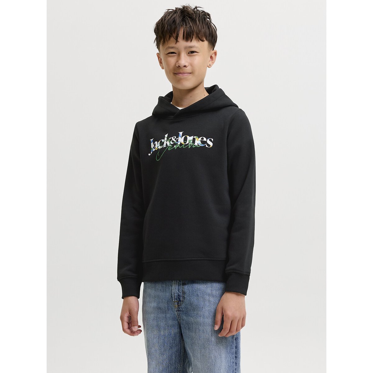 Sweat à capuche en molleton noir, JACK & JONES JUNIOR
