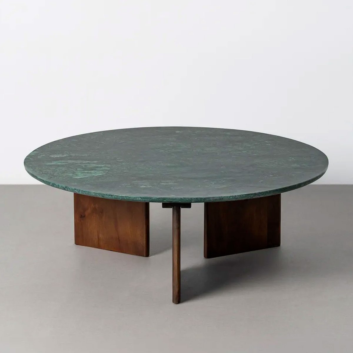 Table basse design ronde marbre vert et bois de manguier 100x100x35cm vert, WADIGA