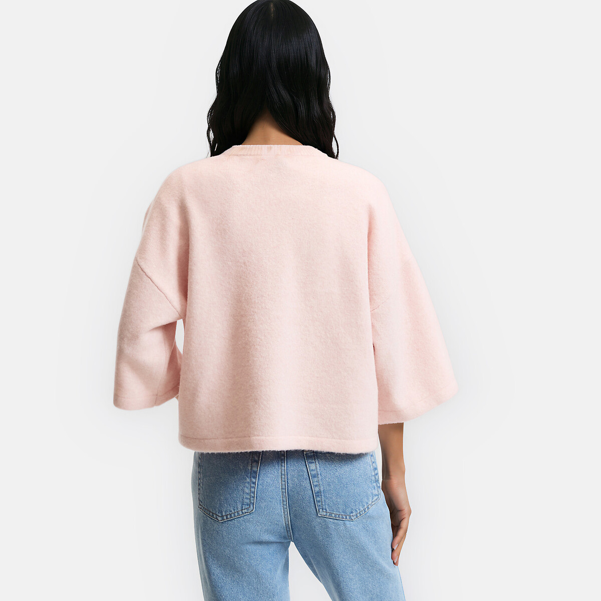 Jersey amplio de cuello redondo y manga corta rosa claro, LA REDOUTE COLLECTIONS
