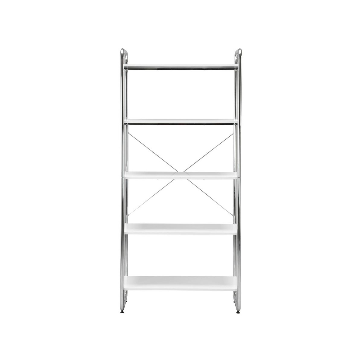 Etagère bibliothèque métal chromé et décor bois 5 niveaux LENNOX blanc, SWEEEK