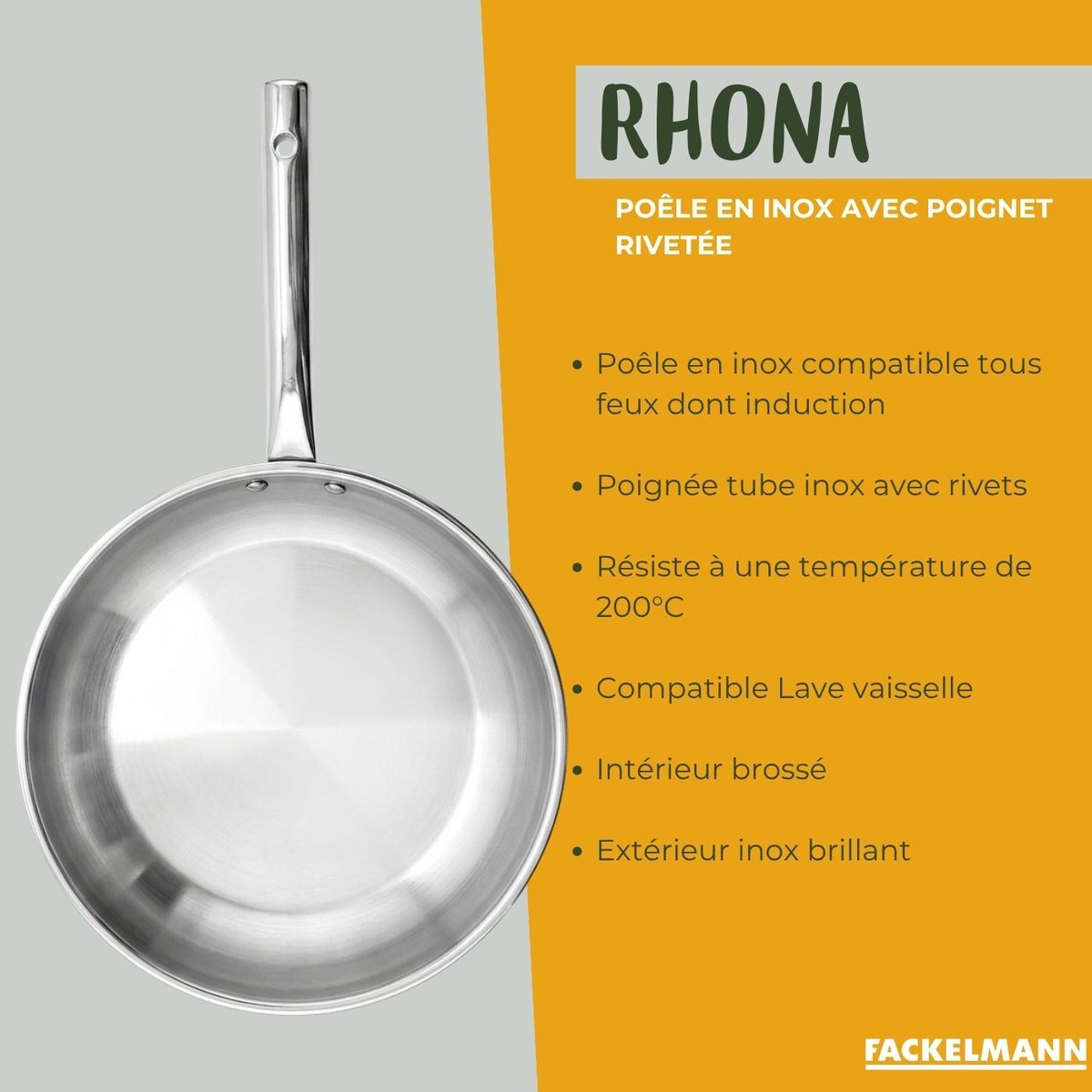 Poêle de cuisson inox avec couvercle verre 24 cm transparent|gris, FACKELMANN