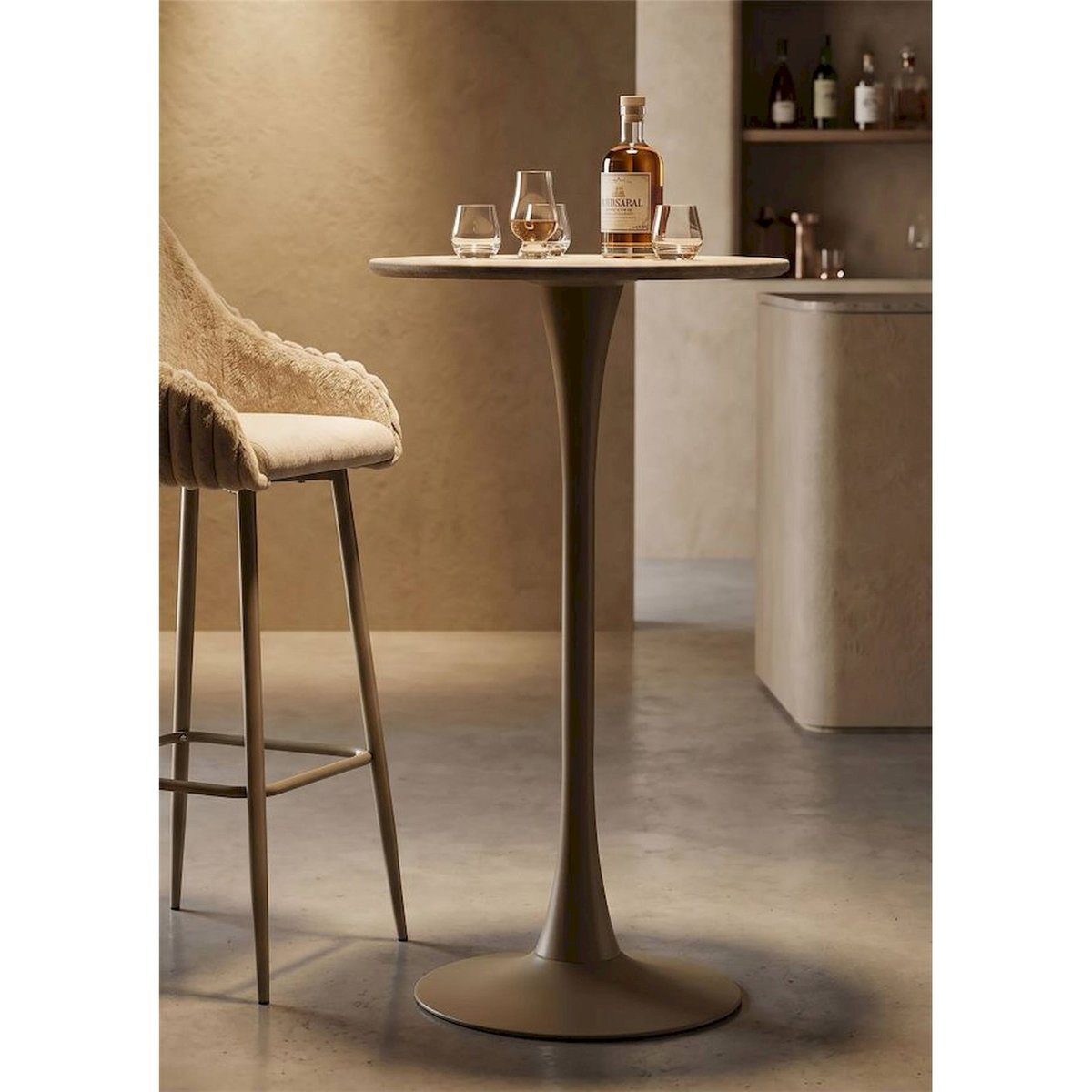 Table de bar ronde plateau et piètement en fer crème, RECOLLECTION