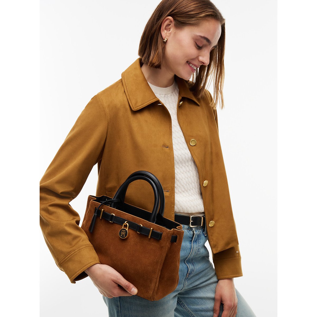 American Icon Mini Suede Handbag cognac, TOMMY HILFIGER