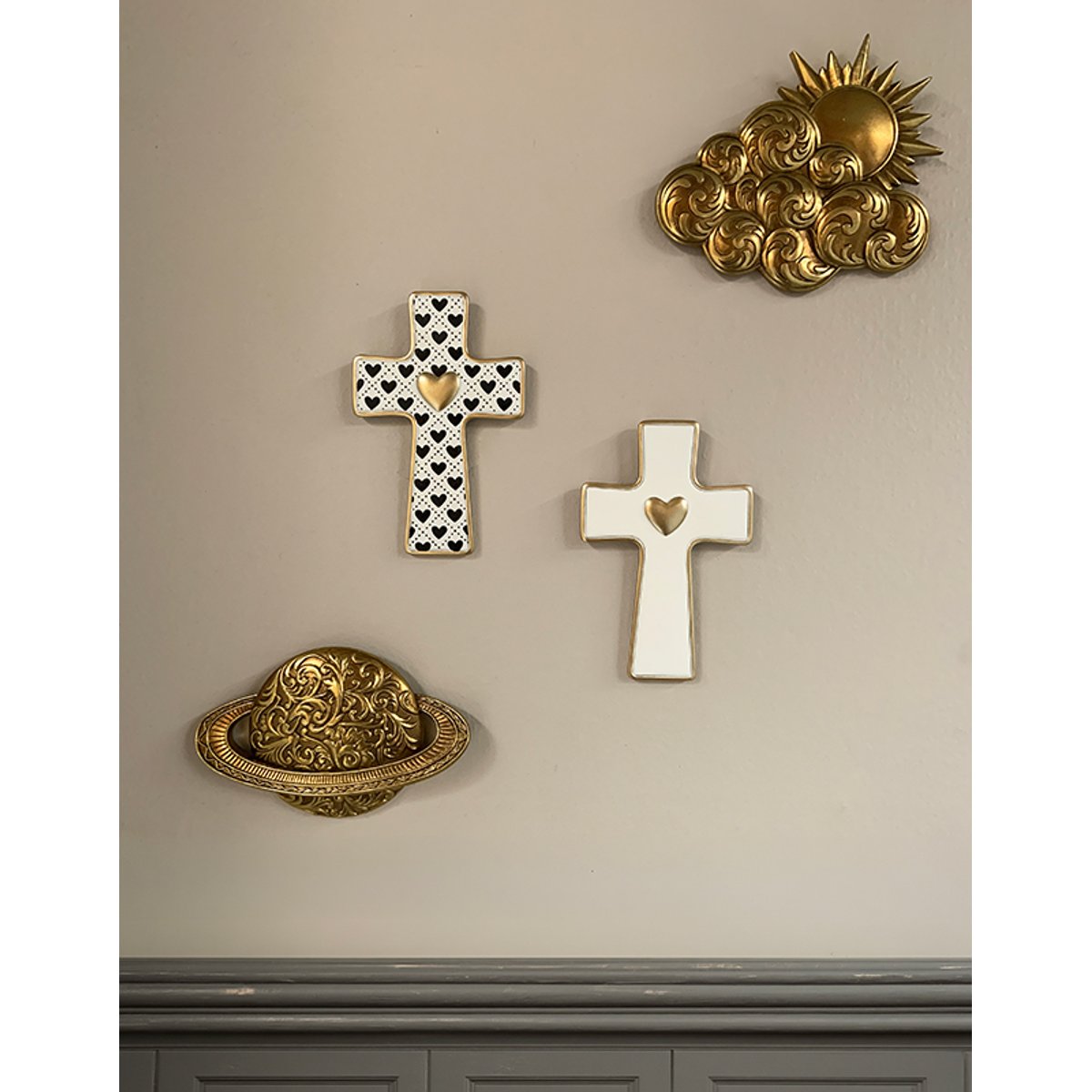 Déco murale planète motifs 16x10cm or, EMDE