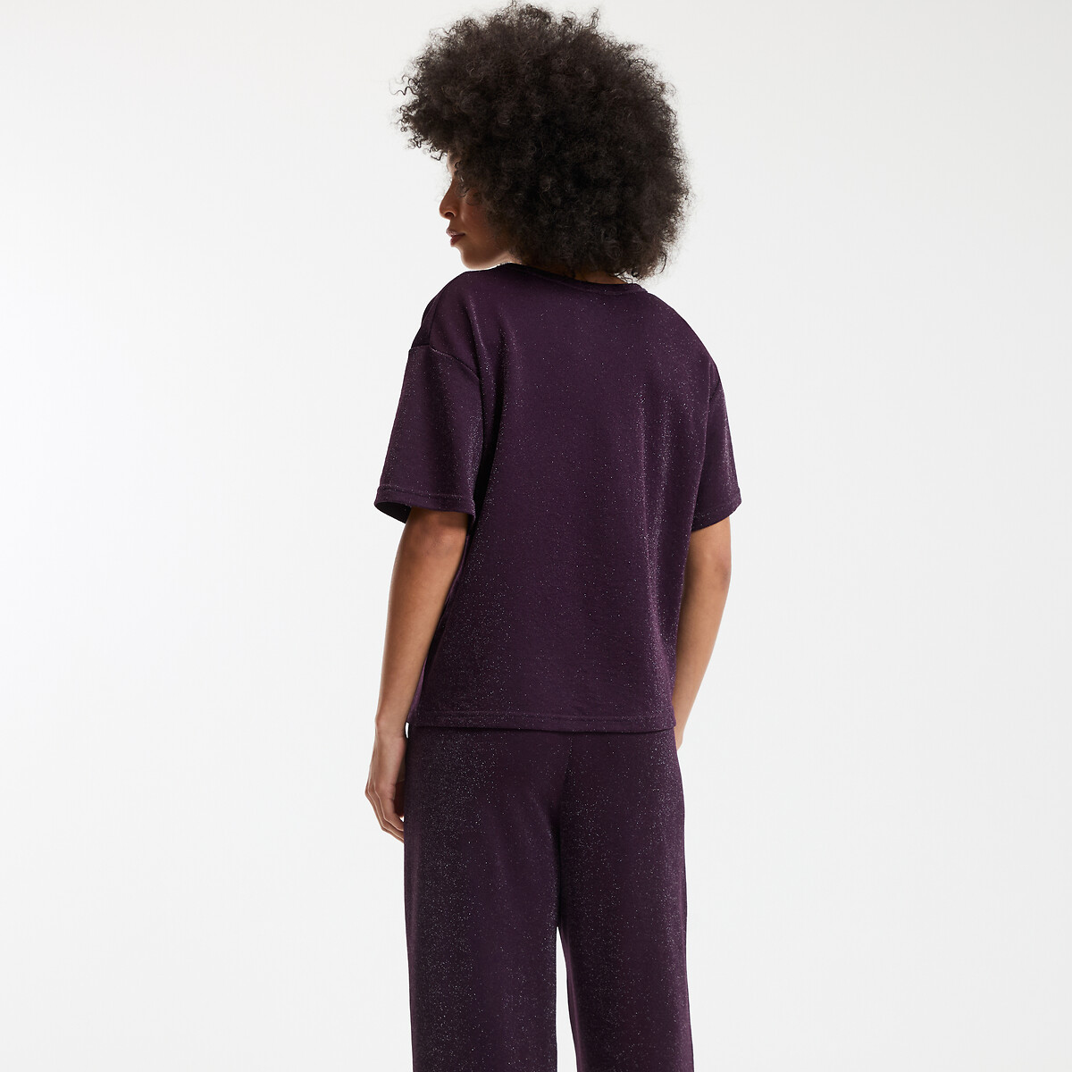 Sequined Crew Neck T-Shirt with Short Sleeves purple/plum, LA REDOUTE COLLECTIONS
