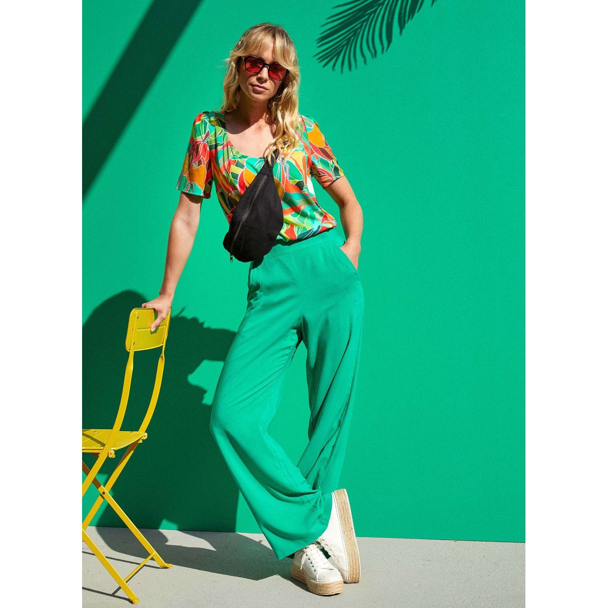 Pantalon fluide ample ecovero ESTIA vert prairie, LA FIANCÉE