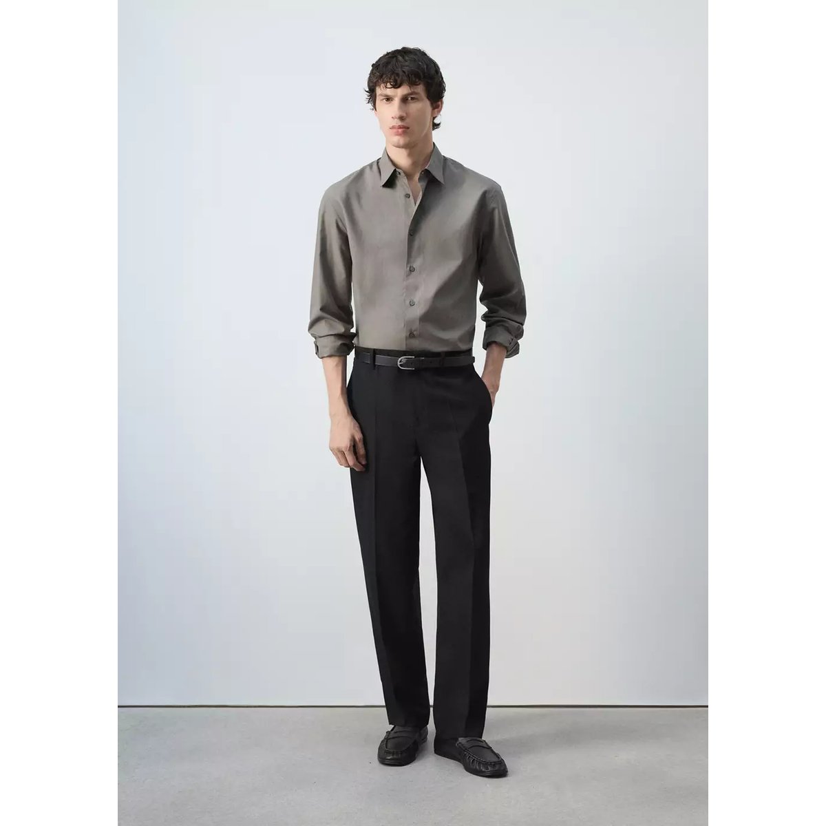 Chemise en mélange coton-lyocell coupe relaxed marron moyen, MANGO MAN