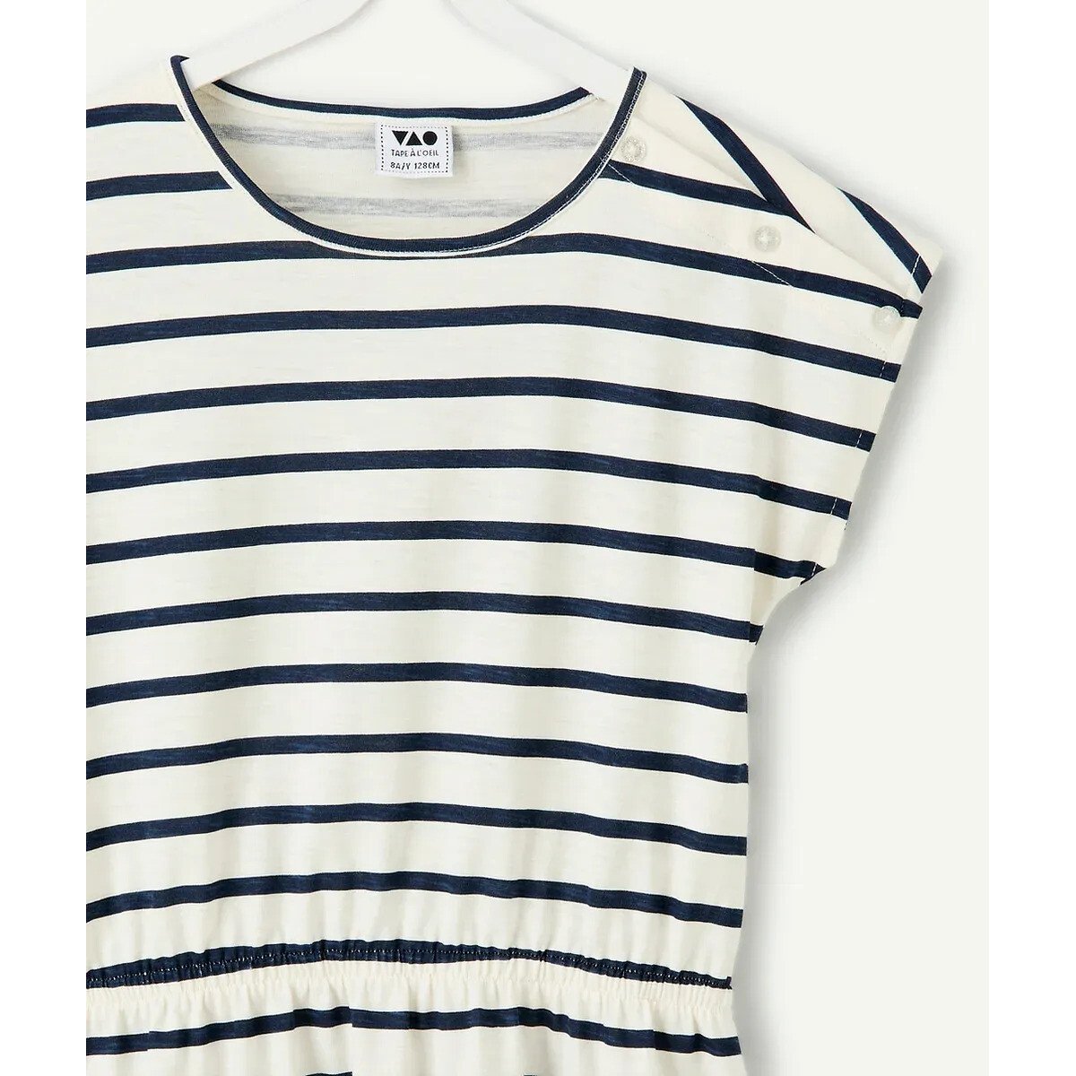 Robe manches courtes à pois rayé bleu marine/blanc, TAPE A L'OEIL