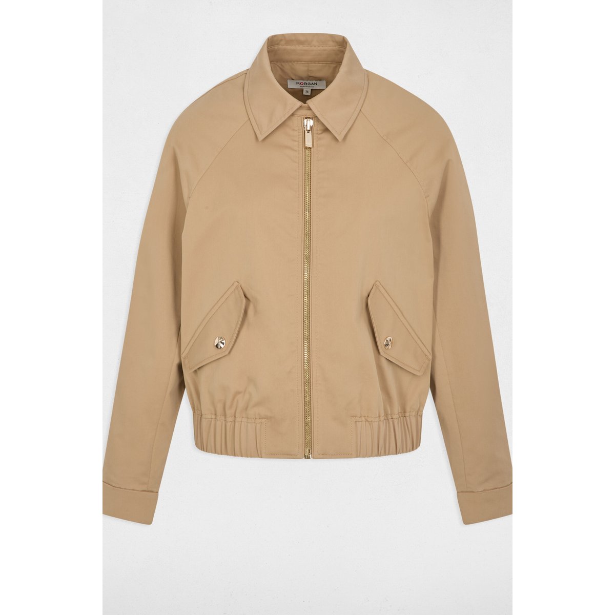 Blouson court col ouvert beige, MORGAN