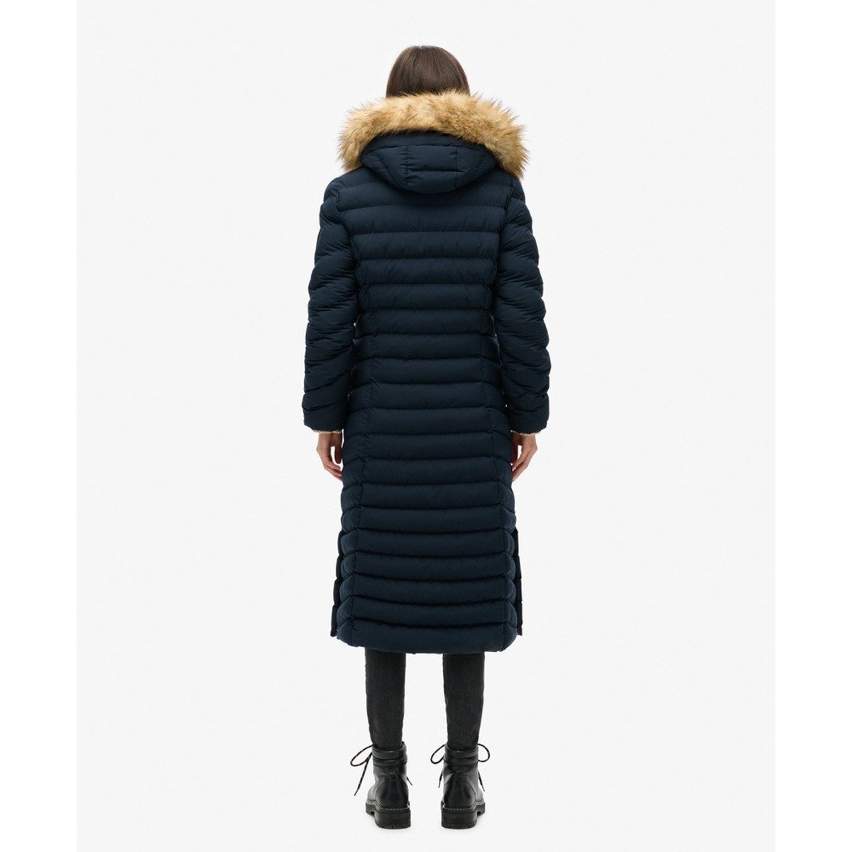 Veste longue à capuche en imitation fourrure Fuji bleu marine éclipse, SUPERDRY